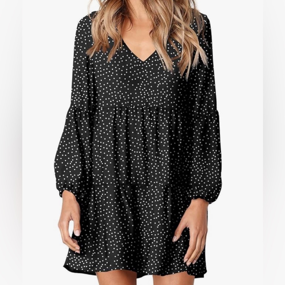 Flowy Swing polka dot Shift dress with balloon sleeves, SzM, excellent condition
